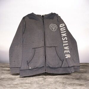 Quiksilver Grey Zip Up Hoodie with Logo Sleeve size XXL